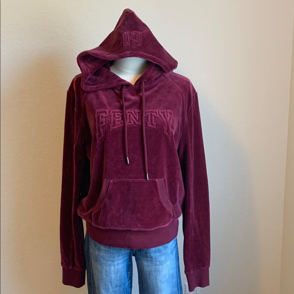 Puma by Fenty Rihanna XL Women's Velour Burgundy Hoodie Excellent Condition - Picture 5 of 10